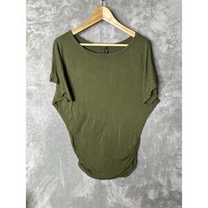 Made by Johnny Shirt Womens Medium Olive Green Thnic Shirred Sides Dolman Sleeve